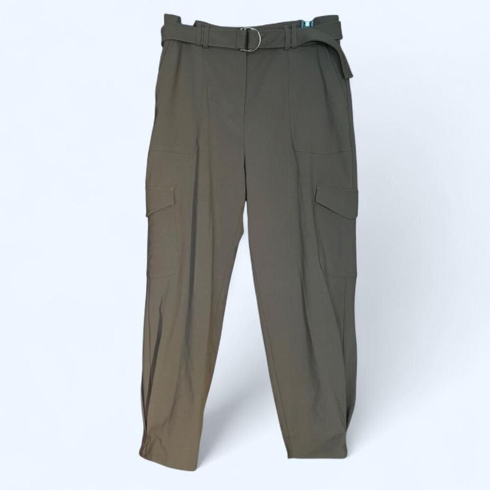 Express Women's Green and Khaki Tapered CargoTrousers - Size 12 short